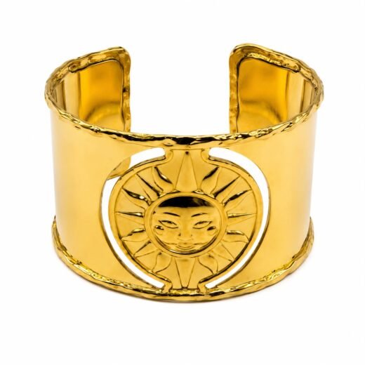Bracelete Feminino Aço Inox 316L Dourado Rosto Sol 41 mm