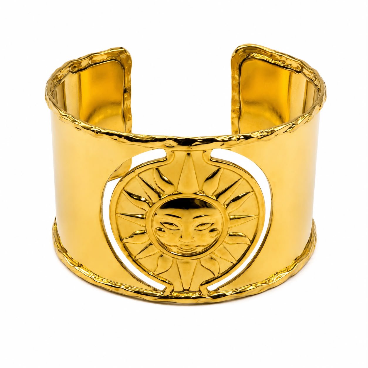 Eternos Acessórios - Bracelete Feminino Aço Inox 316L Dourado Rosto Sol 41 mm Bracelete Feminino Aço Inox 316L Dourado Rosto Sol 41 mm