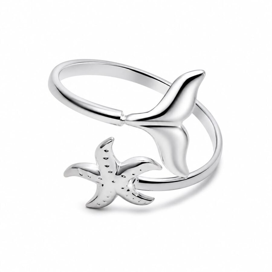 Eternos Acessórios - Anel Feminino Aço Inox 316L Regulável Cauda de Sereia e Estrela Do Mar Eternos Acessórios - Anel Feminino Aço Inox 316L Regulável Cauda de Sereia e Estrela Do Mar