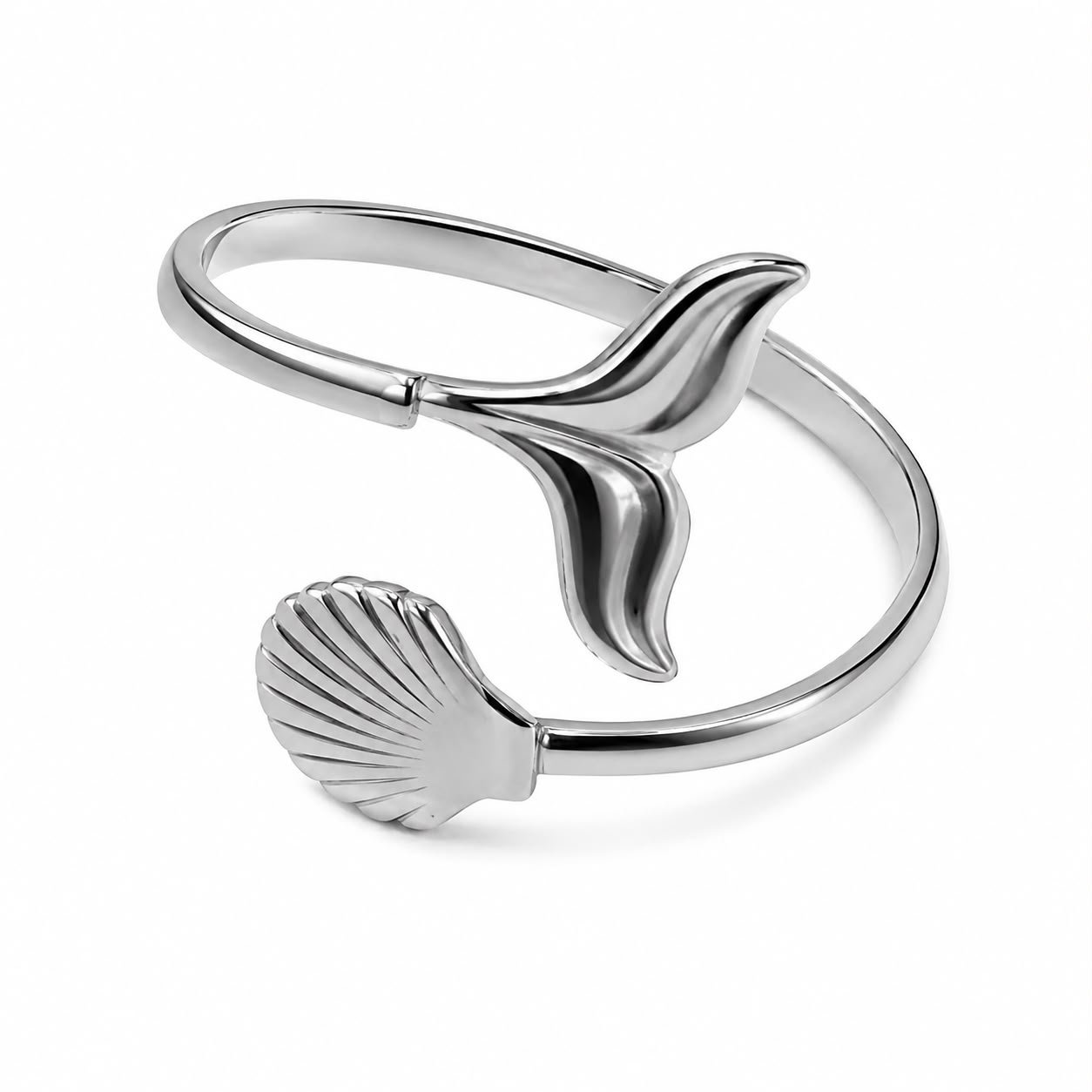 Eternos Acessórios - Anel Feminino Aço Inox 316L Regulável Concha e Cauda de Sereia Anel Feminino Aço Inox 316L Regulável Concha e Cauda de Sereia
