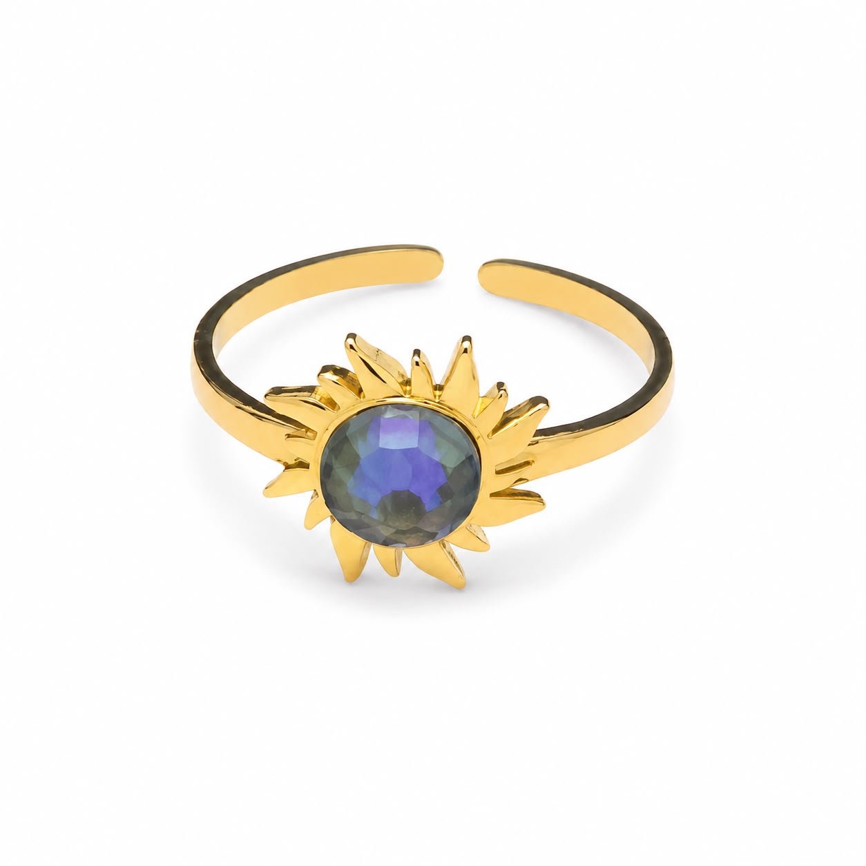 Eternos Acessórios - Anel Feminino Aço Inox 316L Dourado Regulável Sol Pedra da Lua