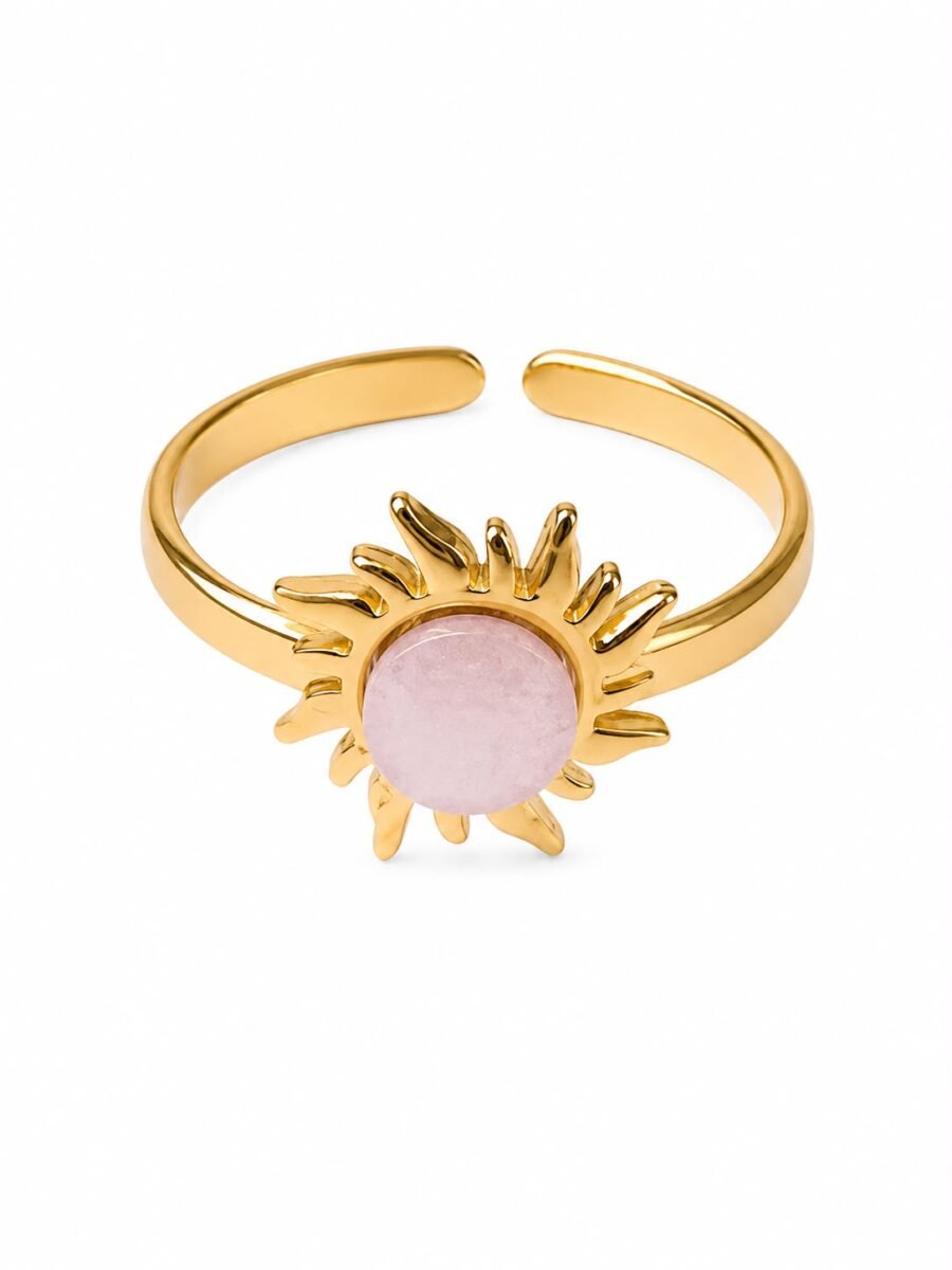 Eternos Acessórios - Anel Feminino Aço Inox 316L Dourado Regulável Sol Rosa