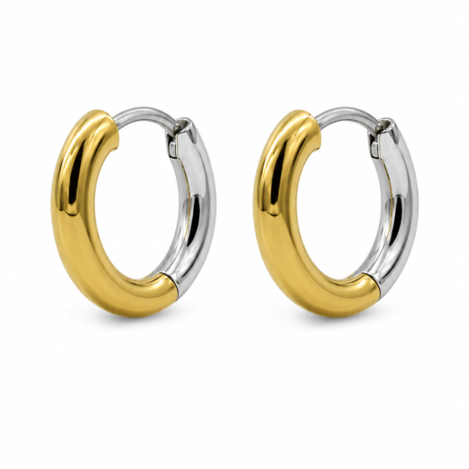 Brinco Feminino Argola Grande Bicolor Prata e Dourado em Aço Inoxidável 316L