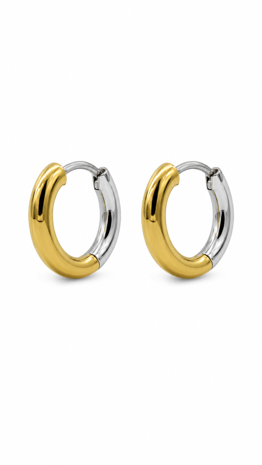 Eternos Acessórios - Brinco Feminino Argola Grande Bicolor Prata e Dourado em Aço Inoxidável 316L