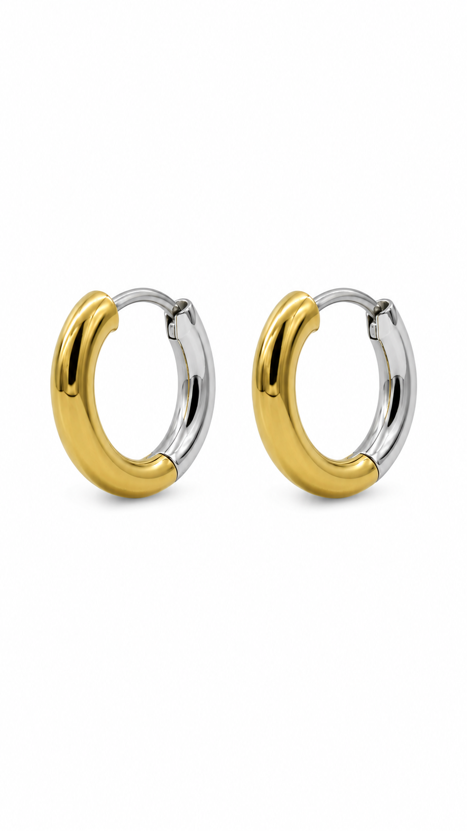 Eternos Acessórios - Brinco Feminino Argola Grande Bicolor Prata e Dourado em Aço Inoxidável 316L Brinco Feminino Argola Grande Bicolor Prata e Dourado em Aço Inoxidável 316L