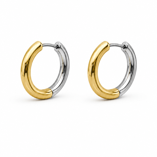 Brinco Feminíno Meio Prata Meio Dourado GG