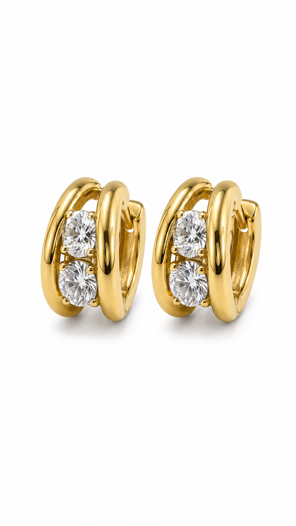 Eternos Acessórios - Brinco Feminino Argola Dupla Fusion com Cristal Dourado em Aço Inoxidável 316L Brinco Feminino Argola Dupla Fusion com Cristal Dourado em Aço Inoxidável 316L