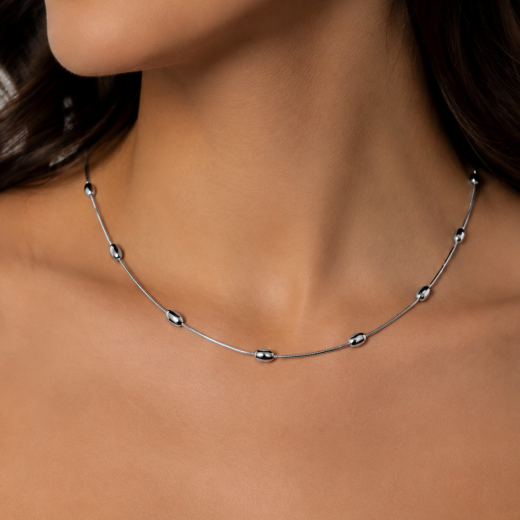 Colar Feminino Bolinha Achatada em Aço Inoxidável 316L