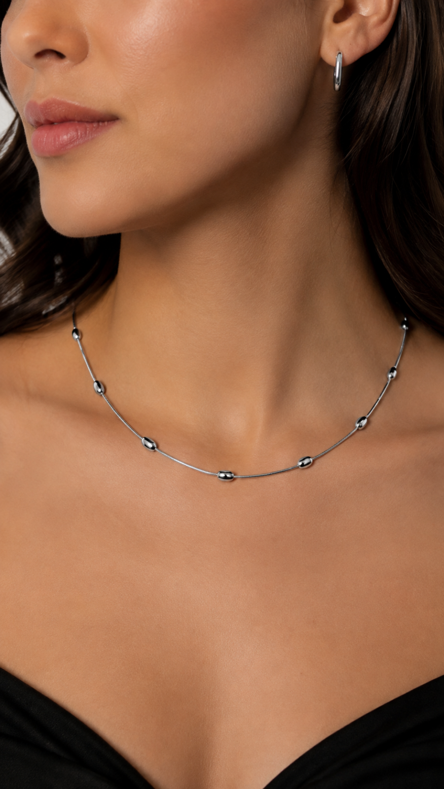 Eternos Acessórios - Colar Feminino Bolinha Achatada em Aço Inoxidável 316L