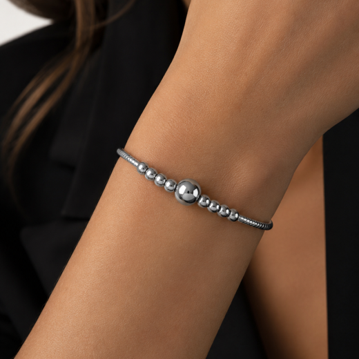 Bracelete Feminino Cabo de Aço com Esferas em Aço Inoxidável 316L