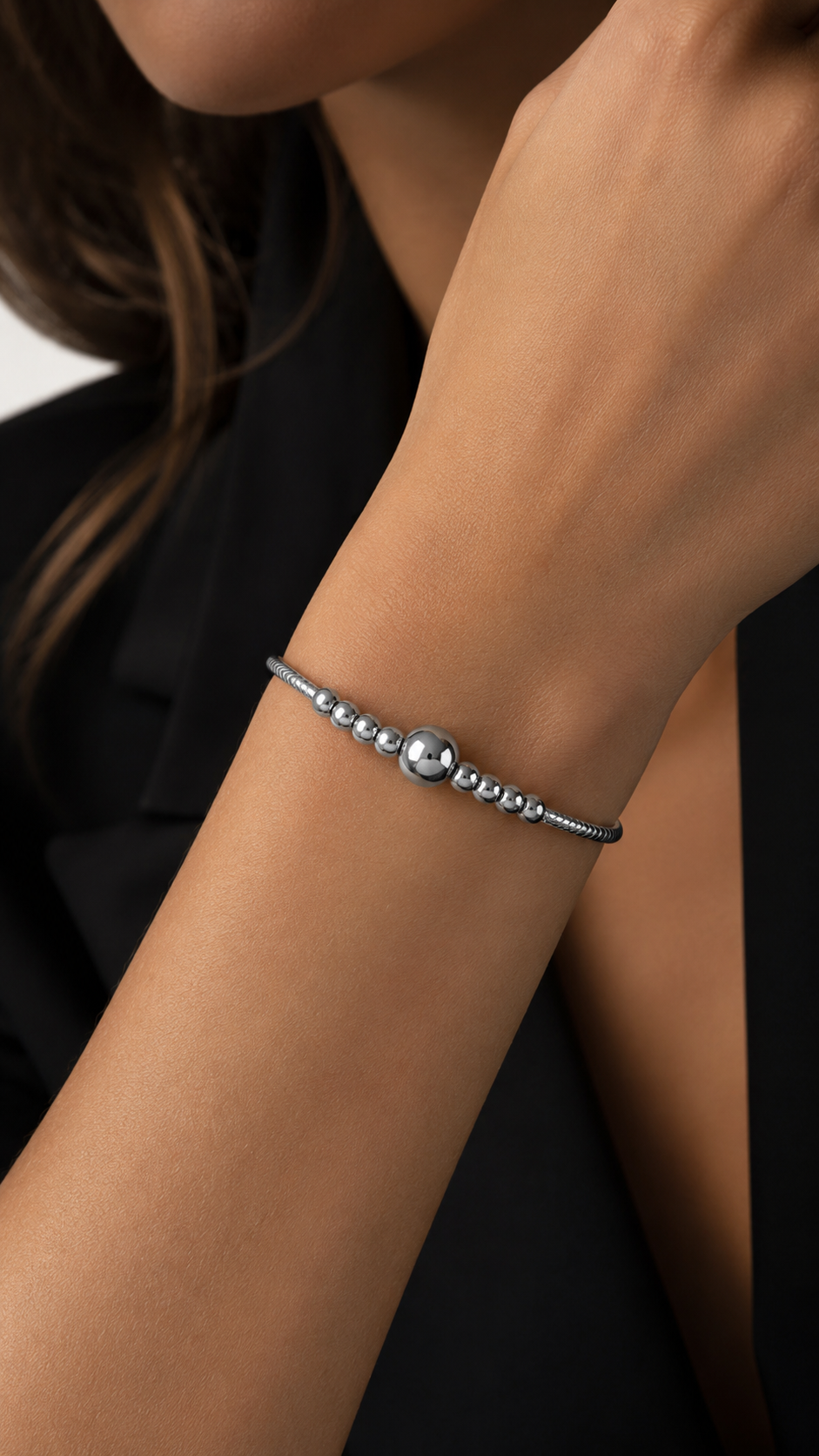 Eternos Acessórios - Bracelete Feminino Cabo de Aço com Esferas em Aço Inoxidável 316L Bracelete Feminino Cabo de Aço com Esferas em Aço Inoxidável 316L