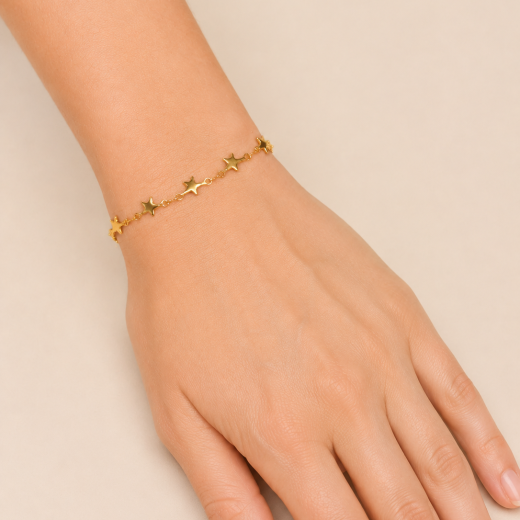 Pulseira Feminina Estrelas Dourada Regulável de 15 a 21 cm em Aço Inoxidável