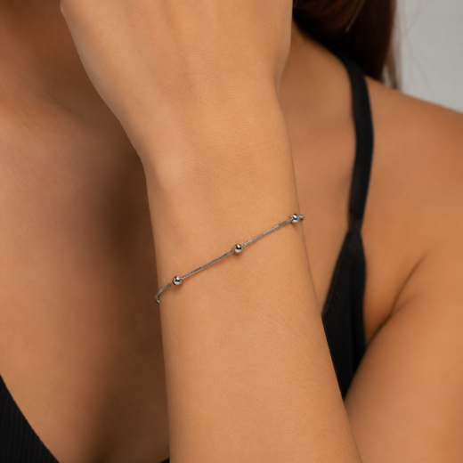 Pulseira Feminina Bolinhas Rabo de Rato em Aço Inoxidável 316L
