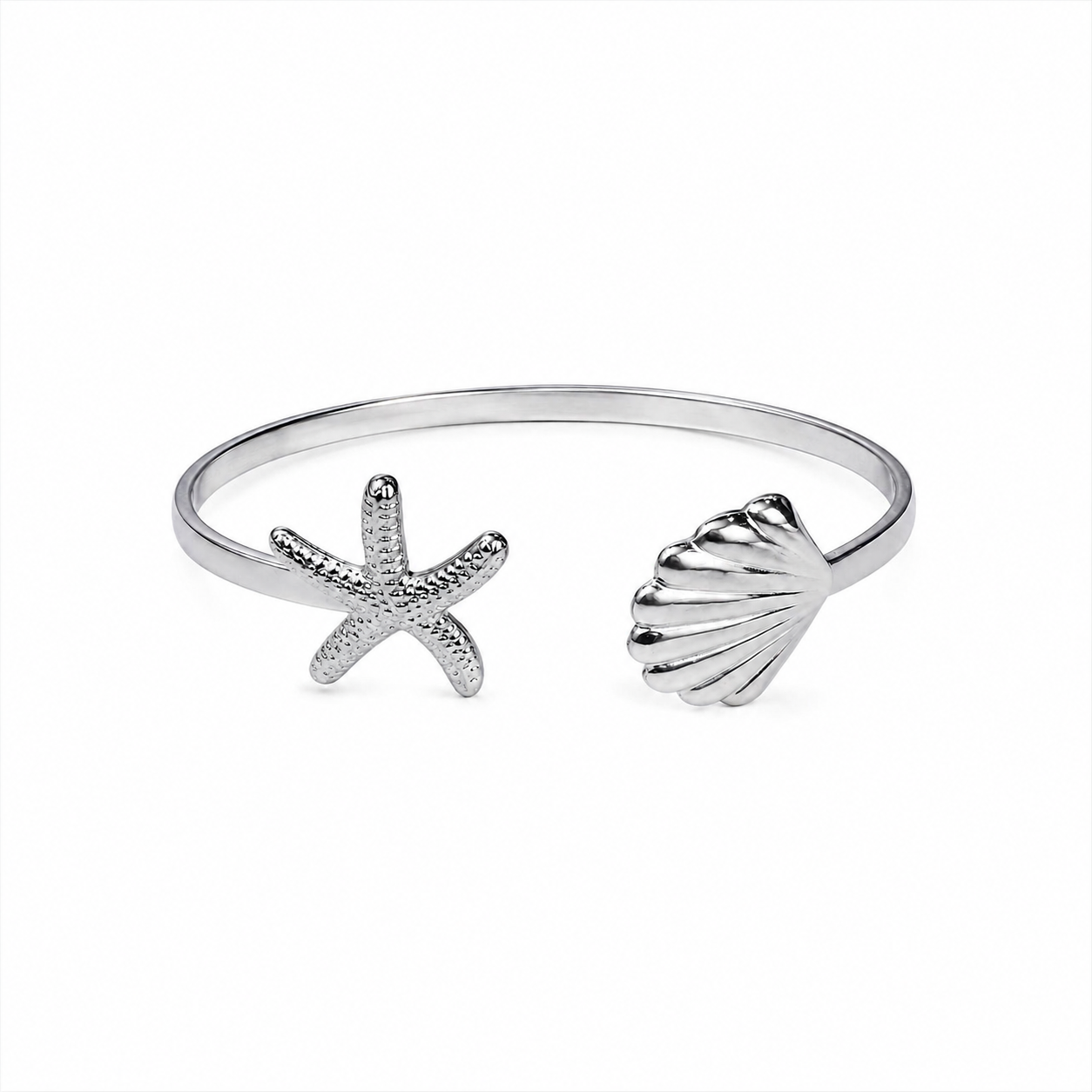 Eternos Acessórios - Bracelete Feminino Aço Inox 316L Estrela do Mar e Concha Shell Bracelete Feminino Aço Inox 316L Estrela do Mar e Concha Shell