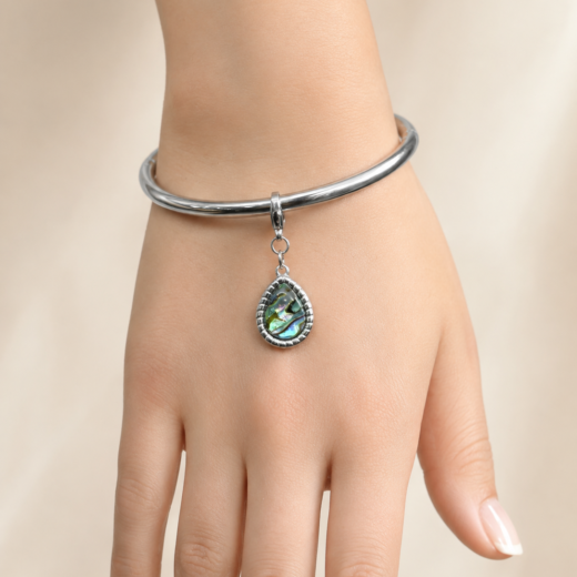 Bracelete Feminino Aço Inox 316L Liso Gota Abalone