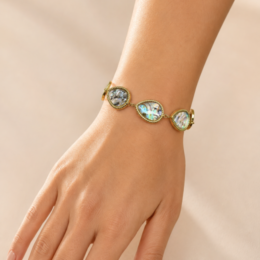 Pulseira Feminina Gotas de Abalone Luxo Dourada em Aço Inox 316L