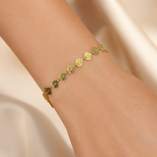 Pulseira Feminina Conchas Shell Dourada em Aço Inox 316L