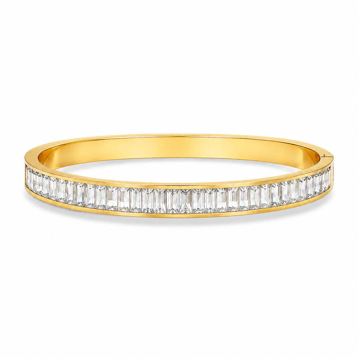 Bracelete Feminino Quadrado Cravejado com Cristais Dourado em Aço Inox 316L
