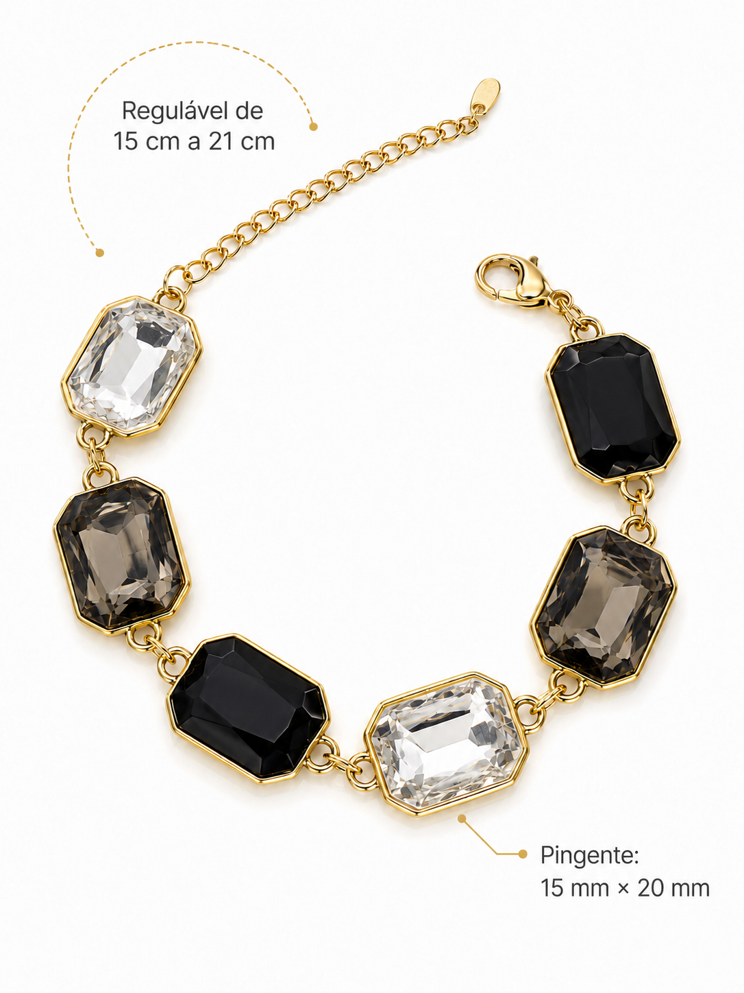 Eternos Acessórios - Pulseira Feminina Aço Inox 316L Dourada com Pedras de Zircônia Pulseira Feminina Aço Inox 316L Dourada com Pedras de Zircônia - Imagem 2