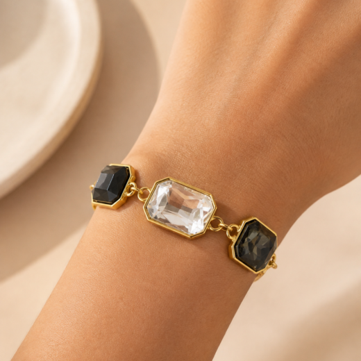 Pulseira Feminina Aço Inox 316L Dourada com Pedras de Zircônia