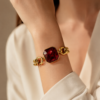Eternos Acessórios - Pulseira Feminina Aço Inox 316L Dourada Vermelho Esmeralda Regulável