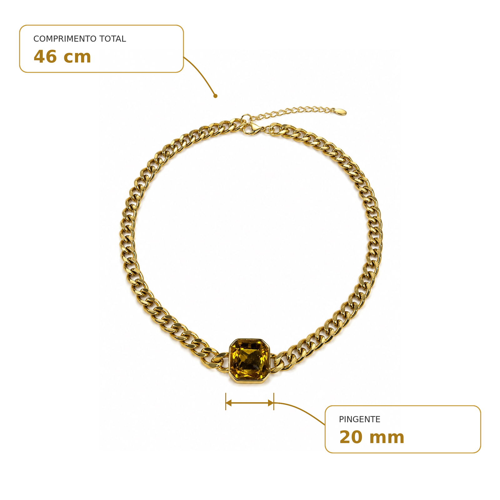 Eternos Acessórios - Colar Gargantilha Feminino Dourado Aço Inox 316L Pedra de Zircônia Citrino Colar Gargantilha Feminino Dourado Aço Inox 316L Pedra de Zircônia Citrino - Imagem 3
