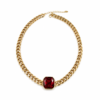 Eternos Acessórios - Colar Gargantilha Feminino Dourado Aço Inox 316L Pedra Vermelho Rubi Regulável