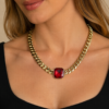 Eternos Acessórios - Colar Gargantilha Feminino Dourado Aço Inox 316L Pedra Vermelho Rubi Regulável
