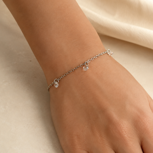 Pulseira Feminina Aço Inox 316L com Zircônias Cristal
