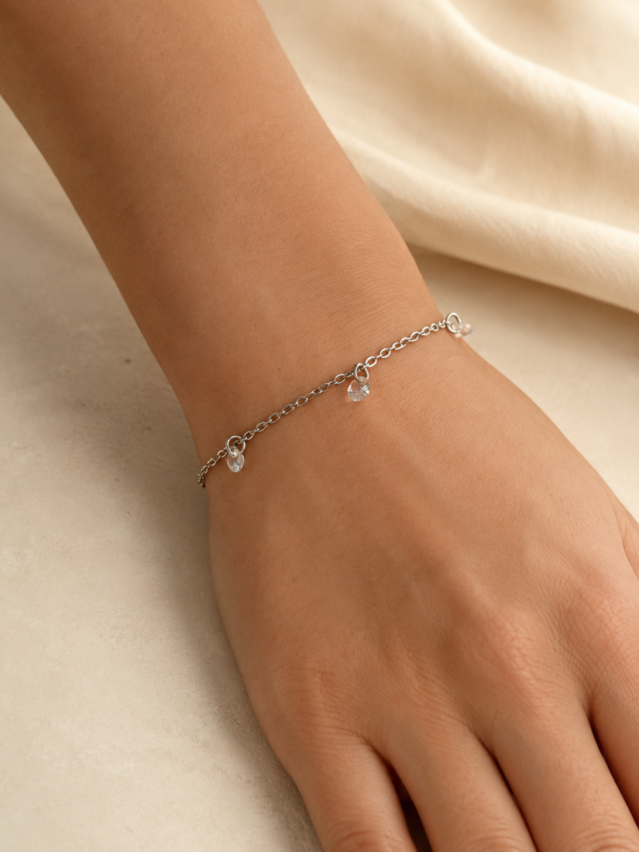 Eternos Acessórios - Pulseira Feminina Aço Inox 316L com Zircônias Cristal