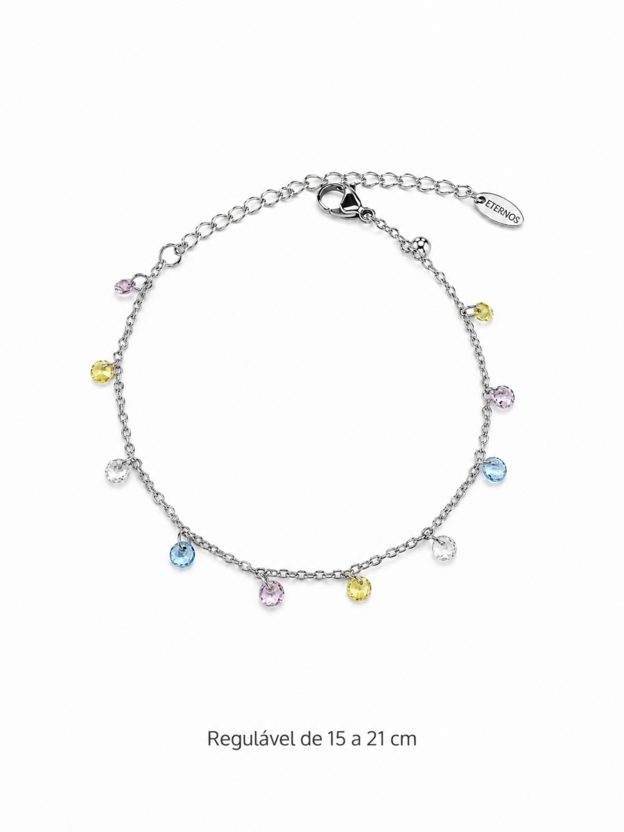 Eternos Acessórios - Pulseira Feminina Aço Inox 316L com Zircônias Coloridas Verão Eternos Acessórios - Pulseira Feminina Aço Inox 316L com Zircônias Coloridas Verão