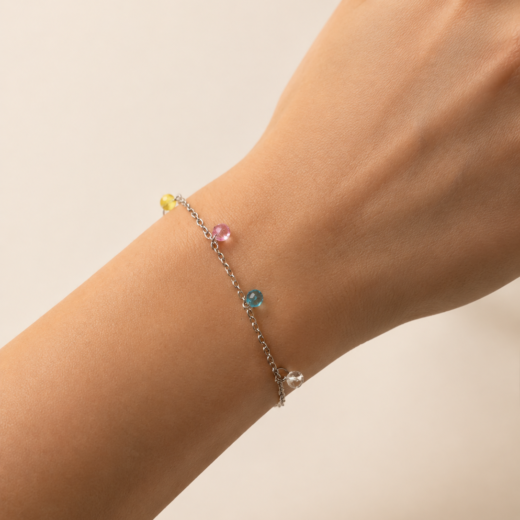 Pulseira Feminina Aço Inox 316L com Zircônias Coloridas Verão