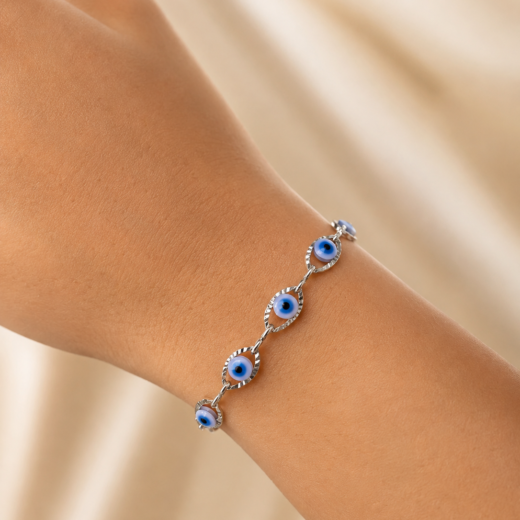 Pulseira Feminina Aço Inox 316L Olho Grego Claro