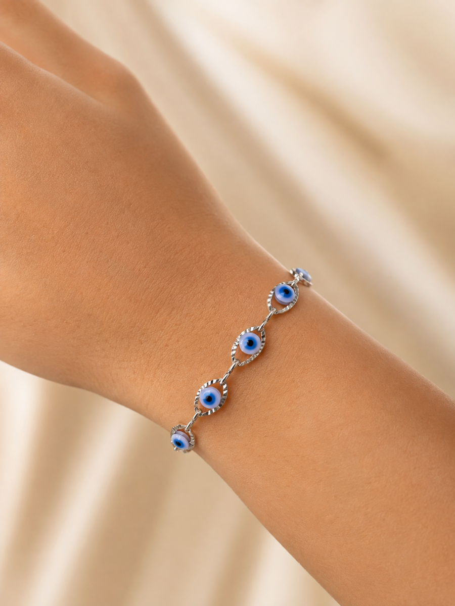 Eternos Acessórios - Pulseira Feminina Aço Inox 316L Olho Grego Claro Eternos Acessórios - Pulseira Feminina Aço Inox 316L Olho Grego Claro
