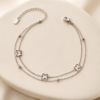 Eternos Acessórios - Pulseira Feminina Aço Inox 316L Duas Voltas Bolinha e Borboleta com Pérola