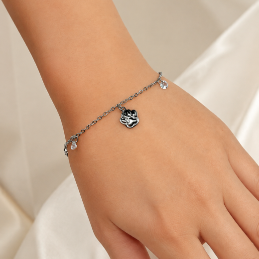 Pulseira Feminina Aço Inox 316L Patinha e Zircônia