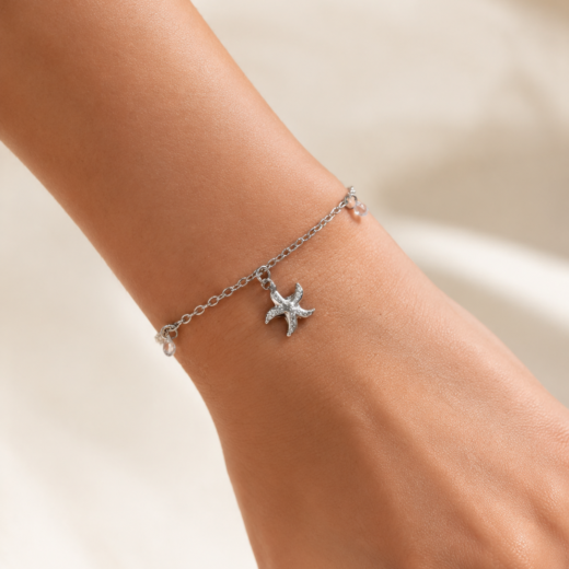 Pulseira Feminina Aço Inox 316L Estrela Marinha e Zircônea