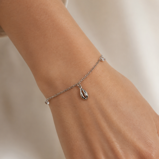 Pulseira Feminina Aço Inox 316L Búzios e Zircônia