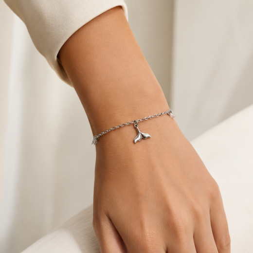 Pulseira Feminina Aço Inox 316L Cauda de Sereia e Zircônea