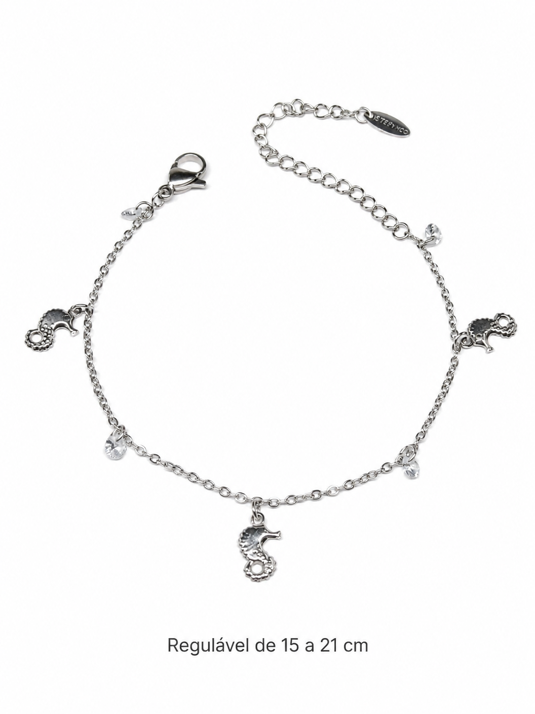Eternos Acessórios - Pulseira Feminina Aço Inox 316L Cavalo Marinho e Zircônea Pulseira Feminina Aço Inox 316L Cavalo Marinho e Zircônea - Imagem 3