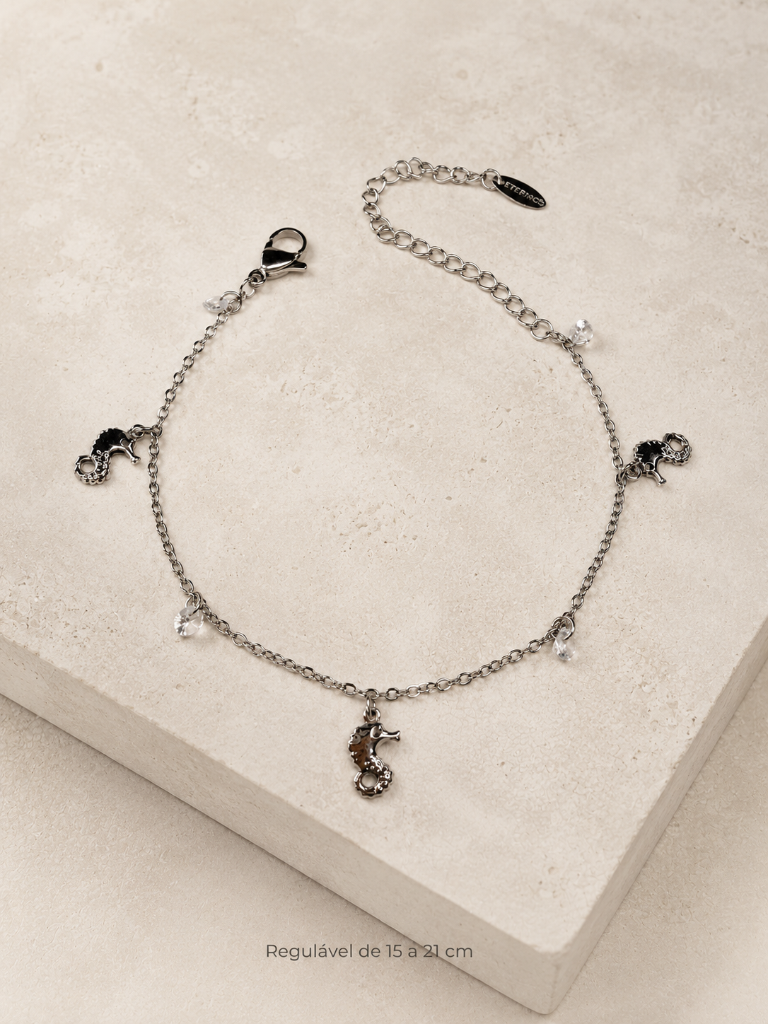 Eternos Acessórios - Pulseira Feminina Aço Inox 316L Cavalo Marinho e Zircônea Pulseira Feminina Aço Inox 316L Cavalo Marinho e Zircônea - Imagem 2