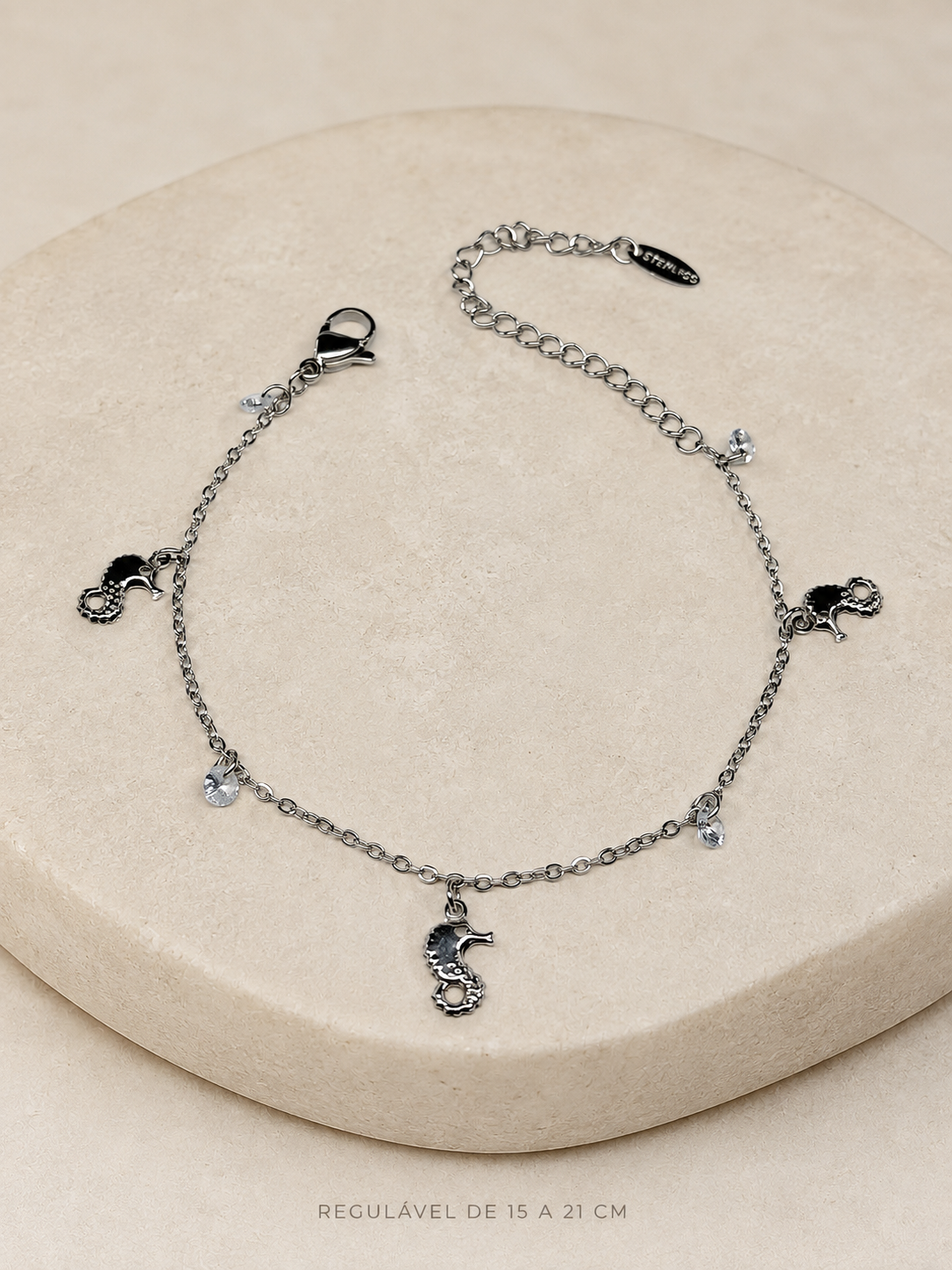 Eternos Acessórios - Pulseira Feminina Aço Inox 316L Cavalo Marinho e Zircônea Pulseira Feminina Aço Inox 316L Cavalo Marinho e Zircônea - Imagem 4