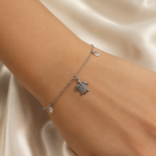 Pulseira Feminina Aço Inox 316L Tartaruga Marinha e Zircônea