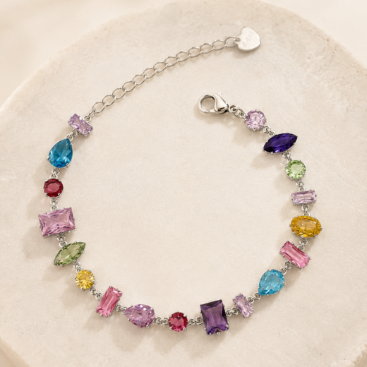 Pulseira Feminina Aço Inox 316L Zircôneas Geométricas Color