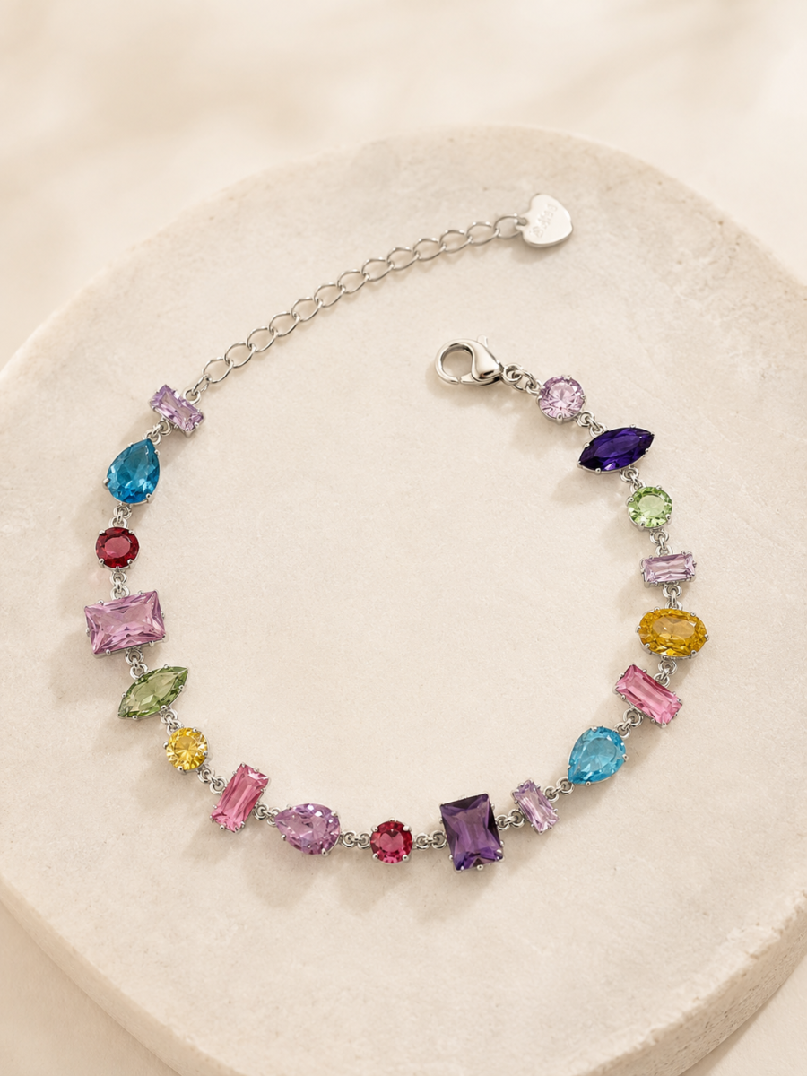 Eternos Acessórios - Pulseira Feminina Aço Inox 316L Zircôneas Geométricas Color