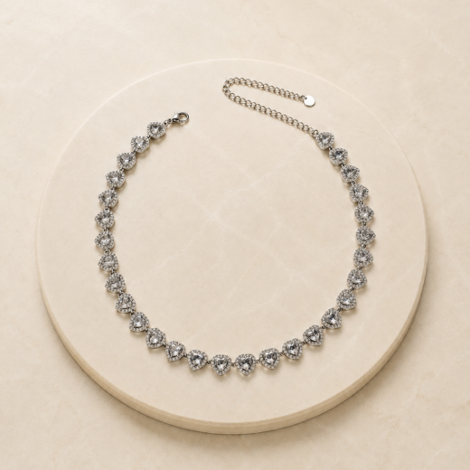 Gargantilha Feminina Aço Inox Corações Cravejados Cristal Luxo