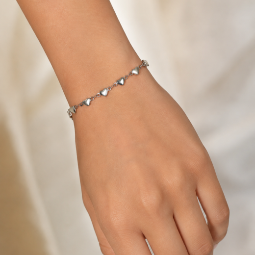 Pulseira Feminina Aço Inox 316L Corações Pequeno Liso