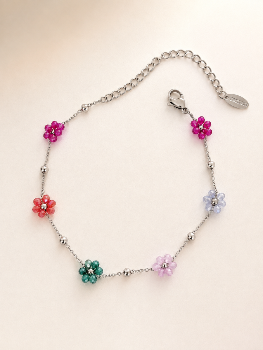 Eternos Acessórios - Pulseira Feminina Aço Inox 316L Flores Coloridas