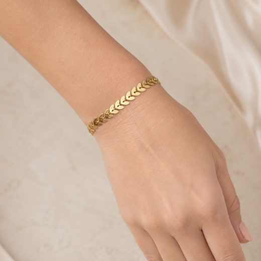 Pulseira Feminina Raminho Dourado em Aço Inox 316L