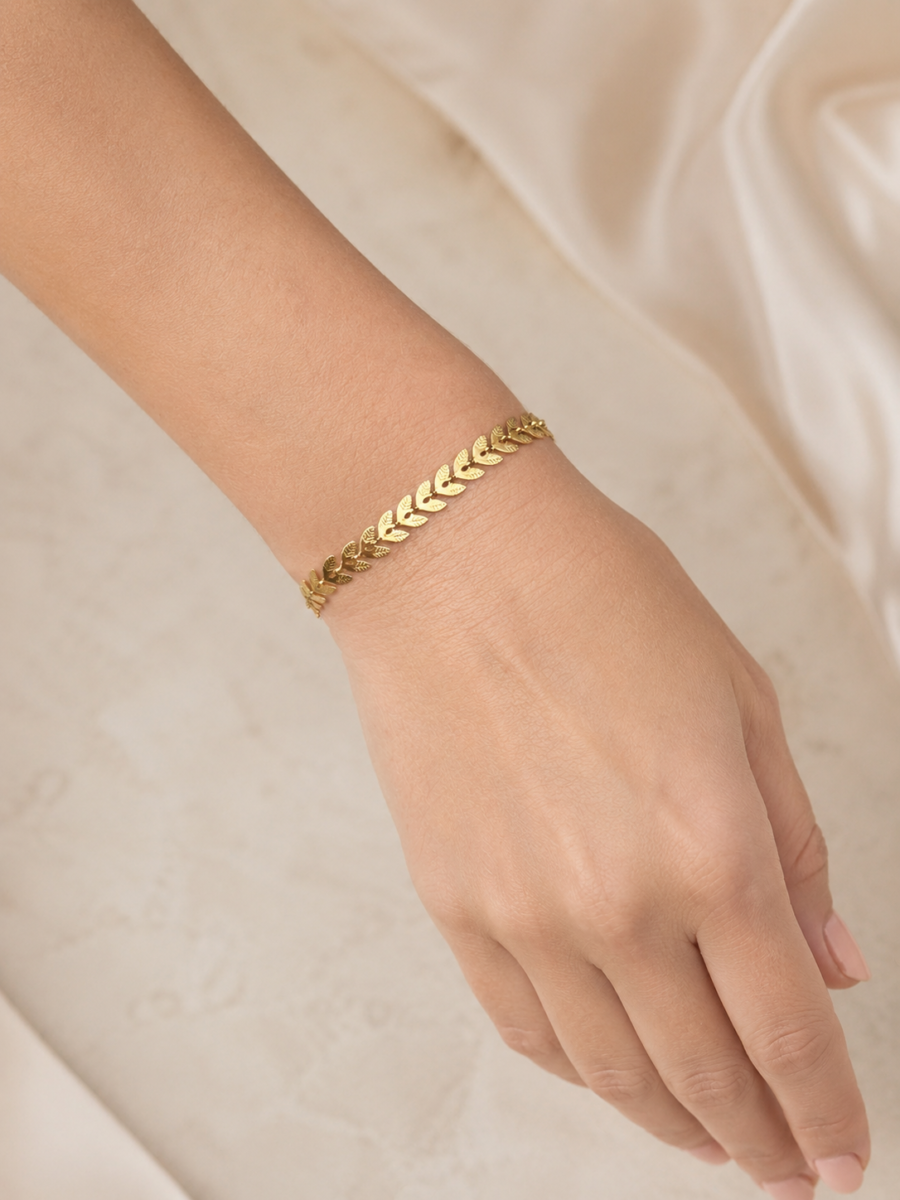 Eternos Acessórios - Pulseira Feminina Raminho Dourado em Aço Inox 316L